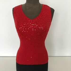 NWOT Studio Petite Red Sequined Tank Top Size PM
